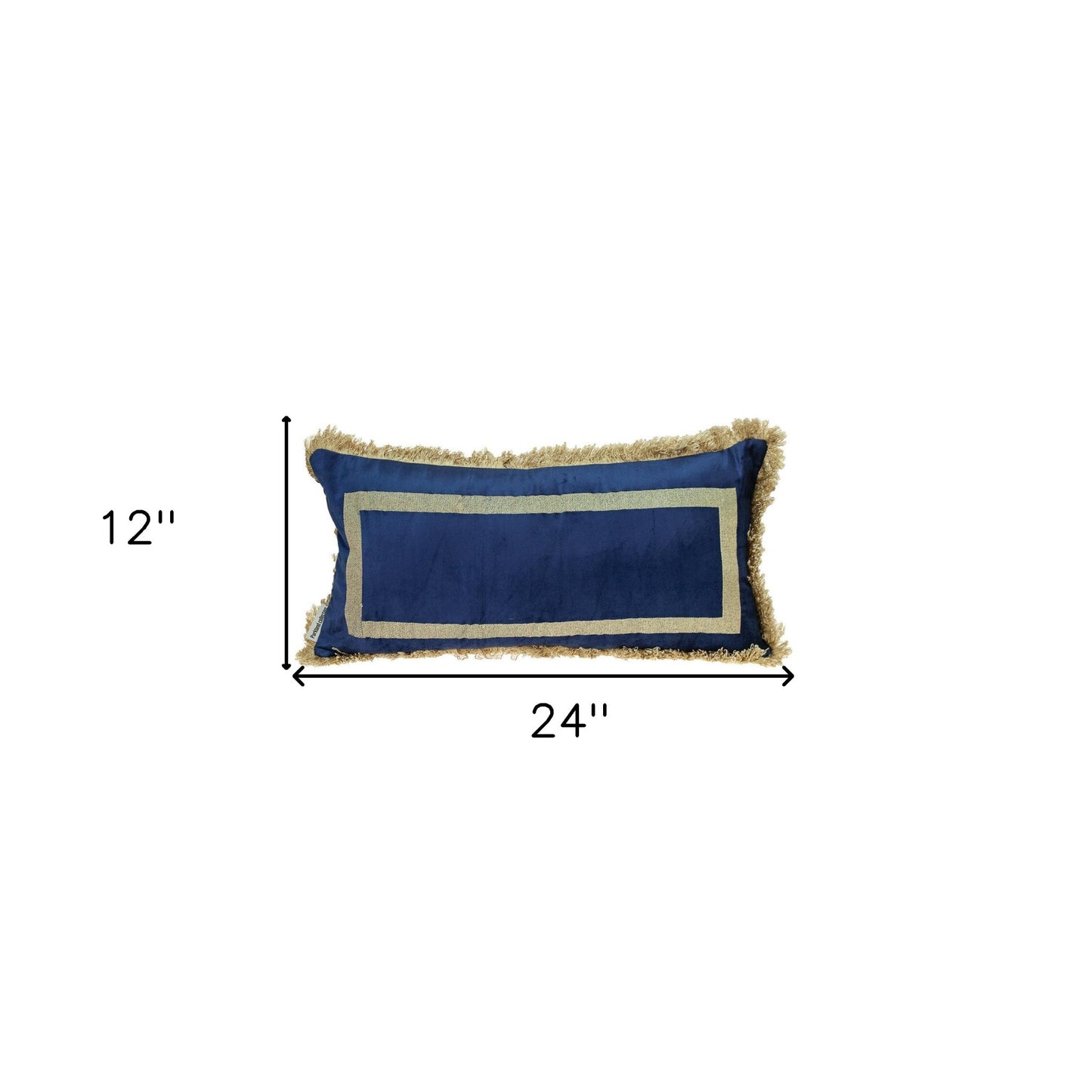 Boho Blue with Gold Fringe Decorative Lumbar Throw Pillow