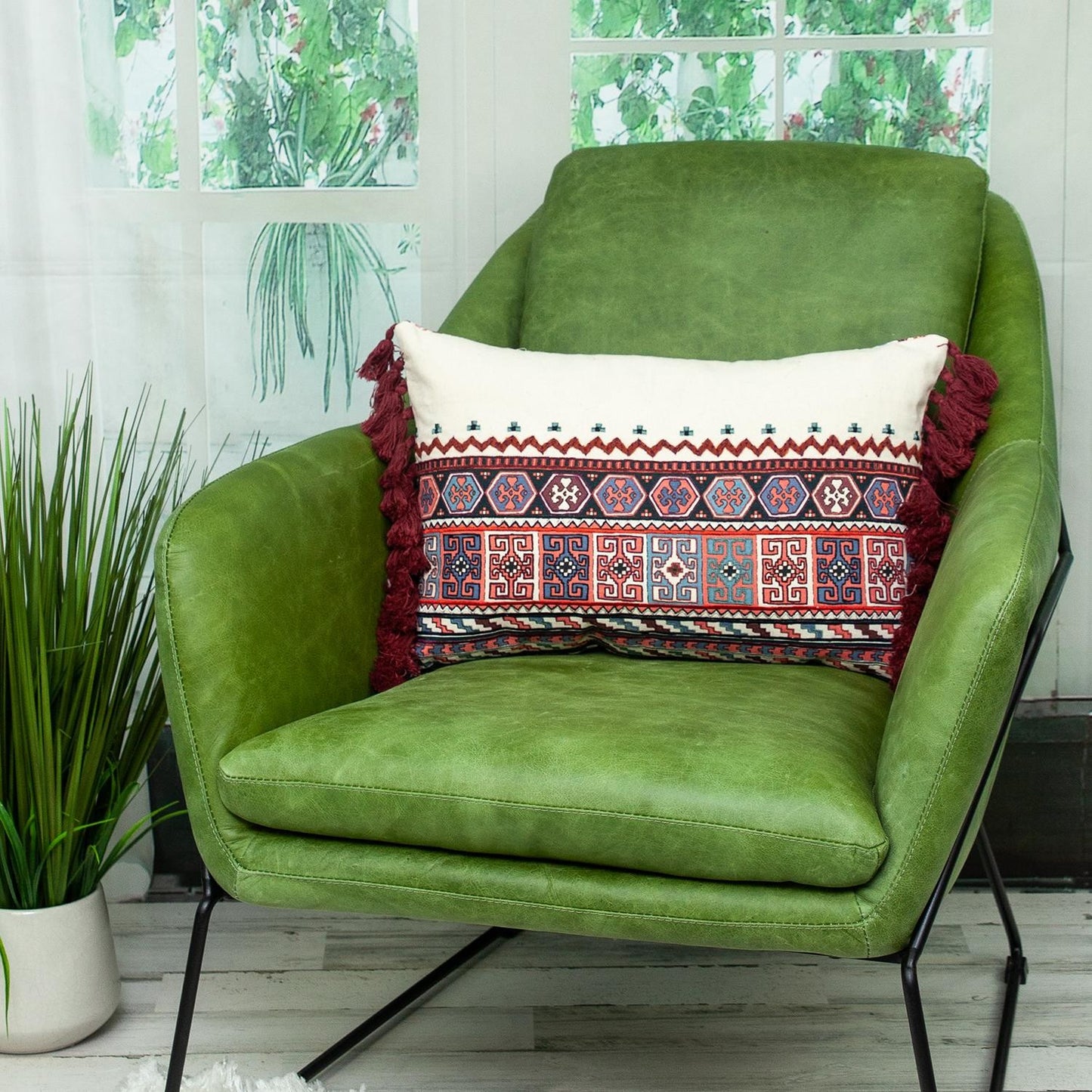 Multicolor Lumbar Throw Pillow with Tassels