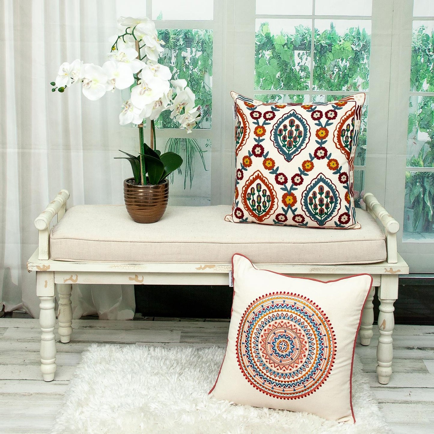 Mandala Embroidered Multicolor Throw Pillow