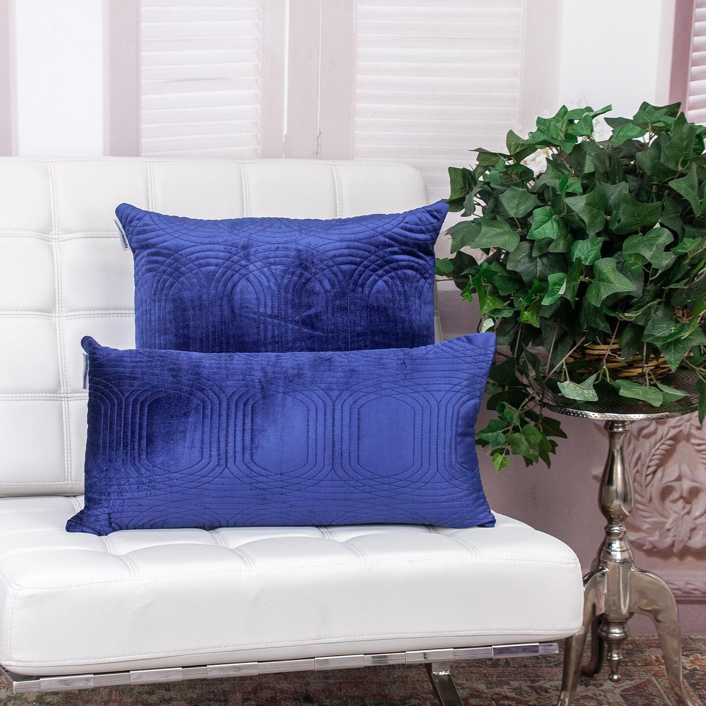 Quilted Velvet Blue Square Throw Pillow