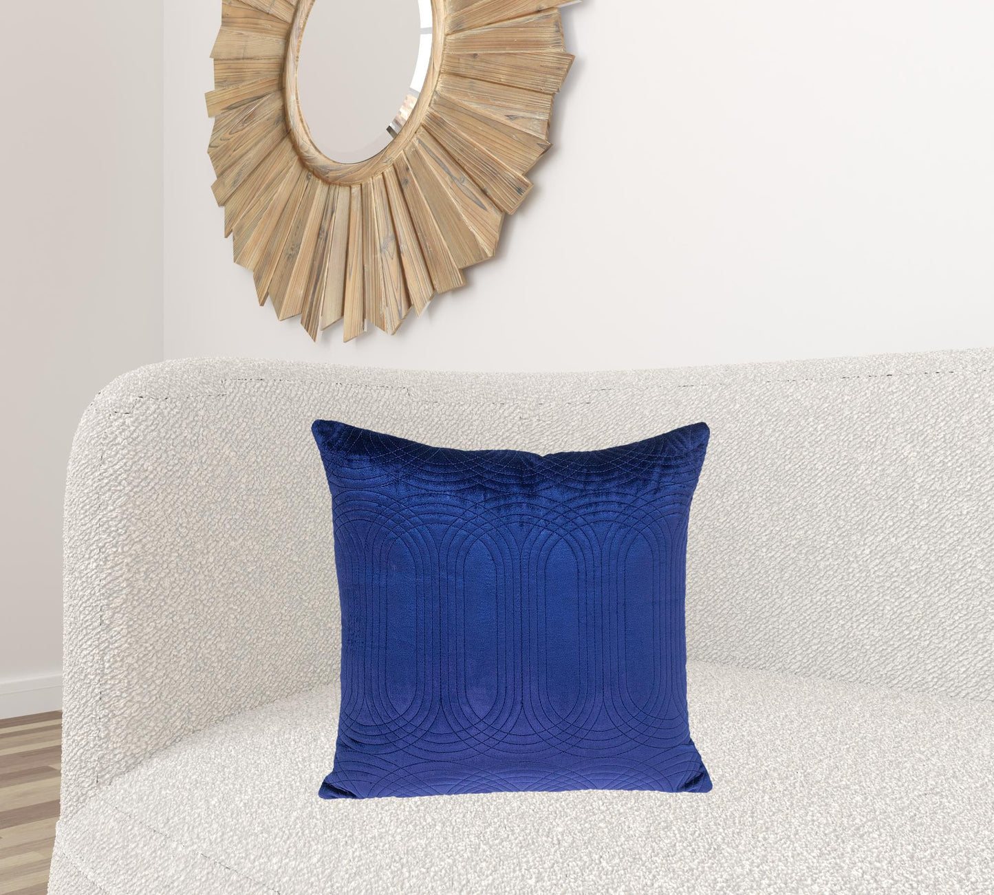 Quilted Velvet Blue Square Throw Pillow