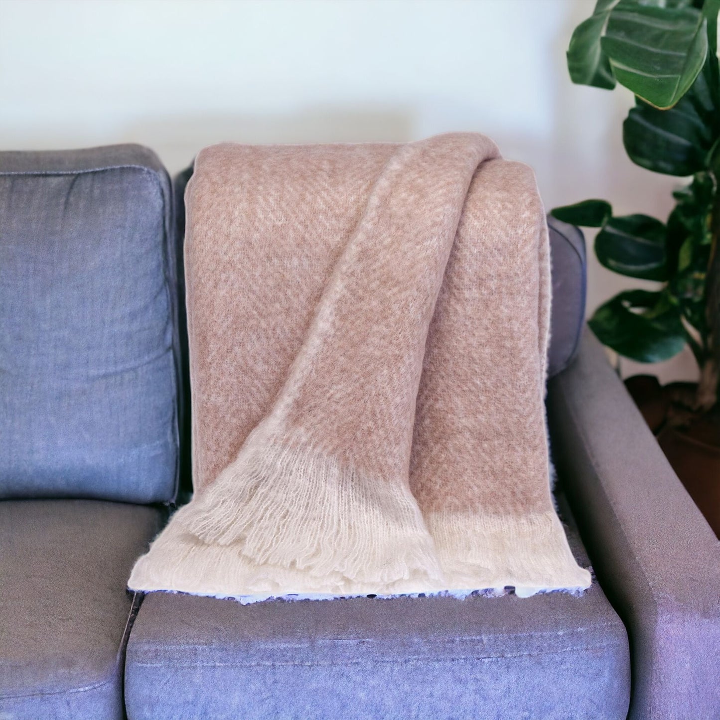 Supreme Soft Pink and White Herringbone Handloomed Throw Blanket