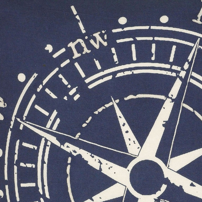 18" X 18" Navy and White Compass Cotton Zippered Pillow