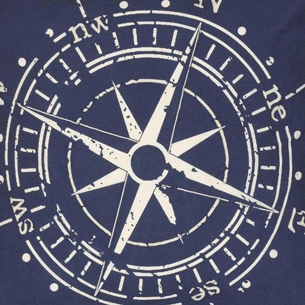 18" X 18" Navy and White Compass Cotton Zippered Pillow