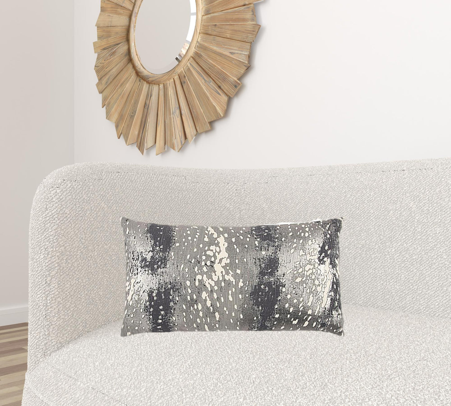 Gray Silver Metallic Abstract Pattern Lumbar Pillow