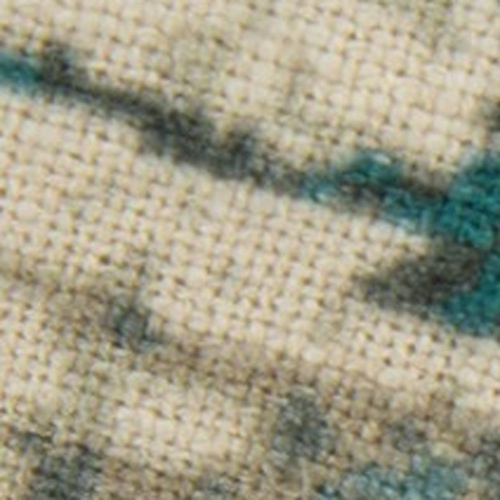 Teal Natural Abstract Tasseled Throw Pillow