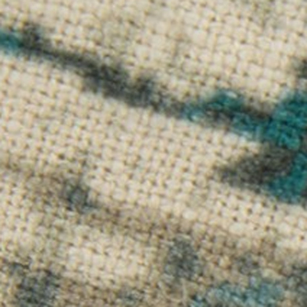 Teal Natural Abstract Tasseled Throw Pillow