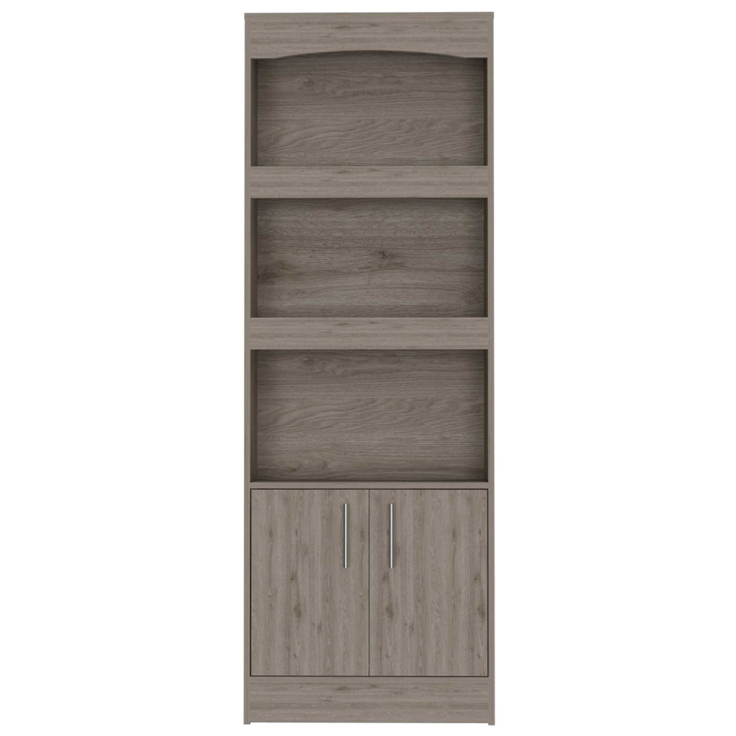 71" Light Gray Three Shelf Bookcase with Cabinet Storage