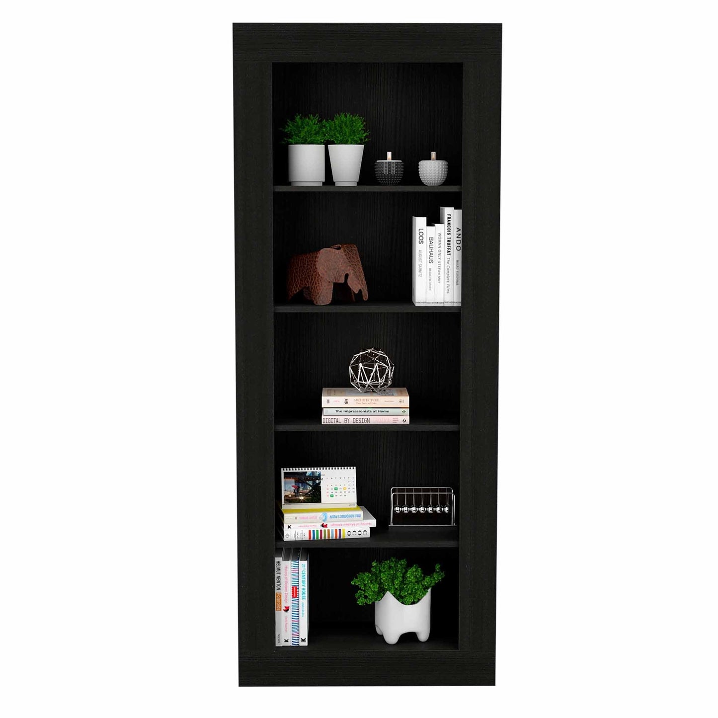 70" Black Wengue Five Tier Standard Bookcase