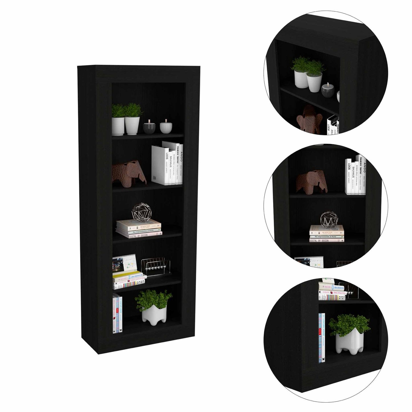 70" Black Wengue Five Tier Standard Bookcase