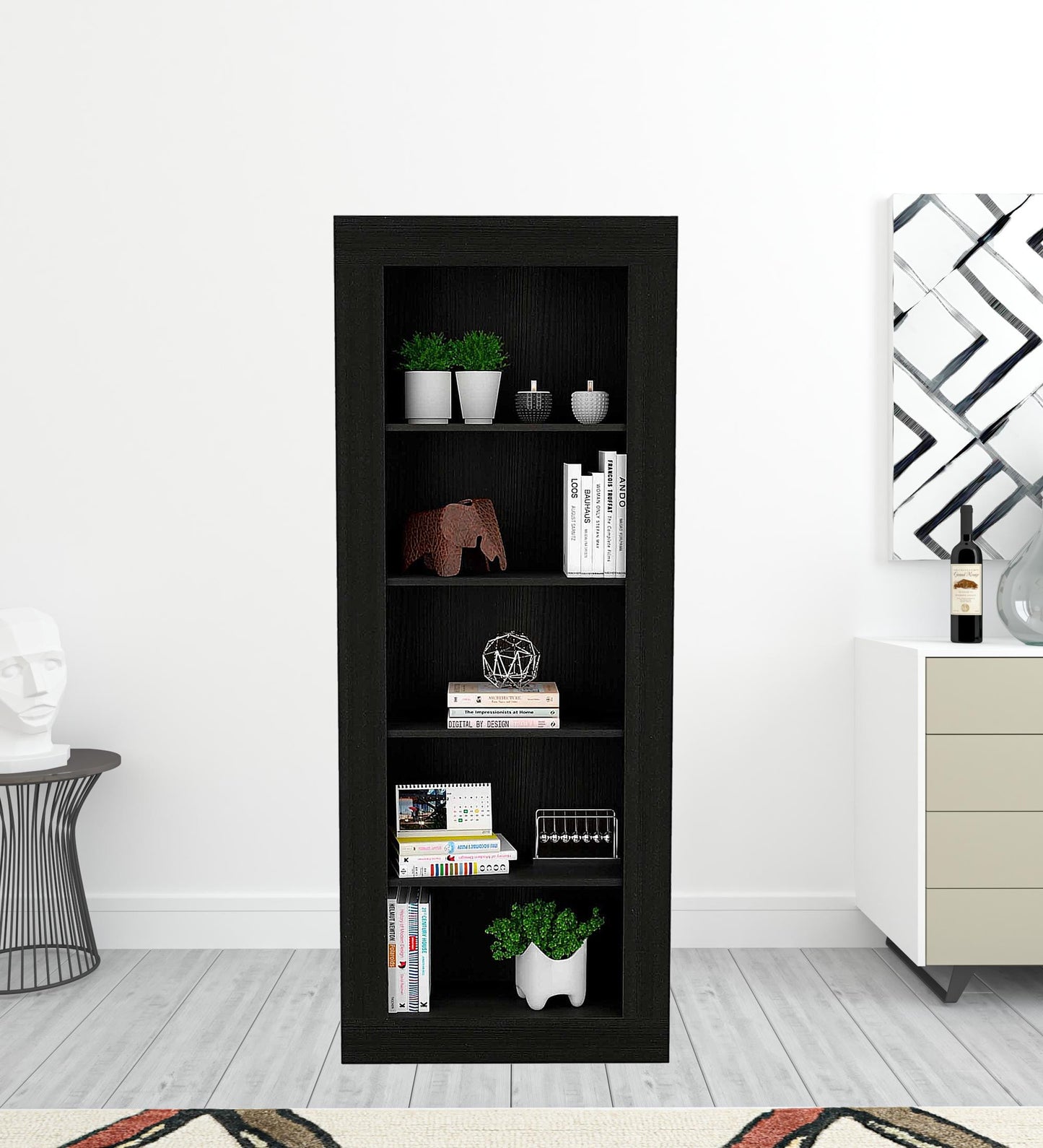 70" Black Wengue Five Tier Standard Bookcase