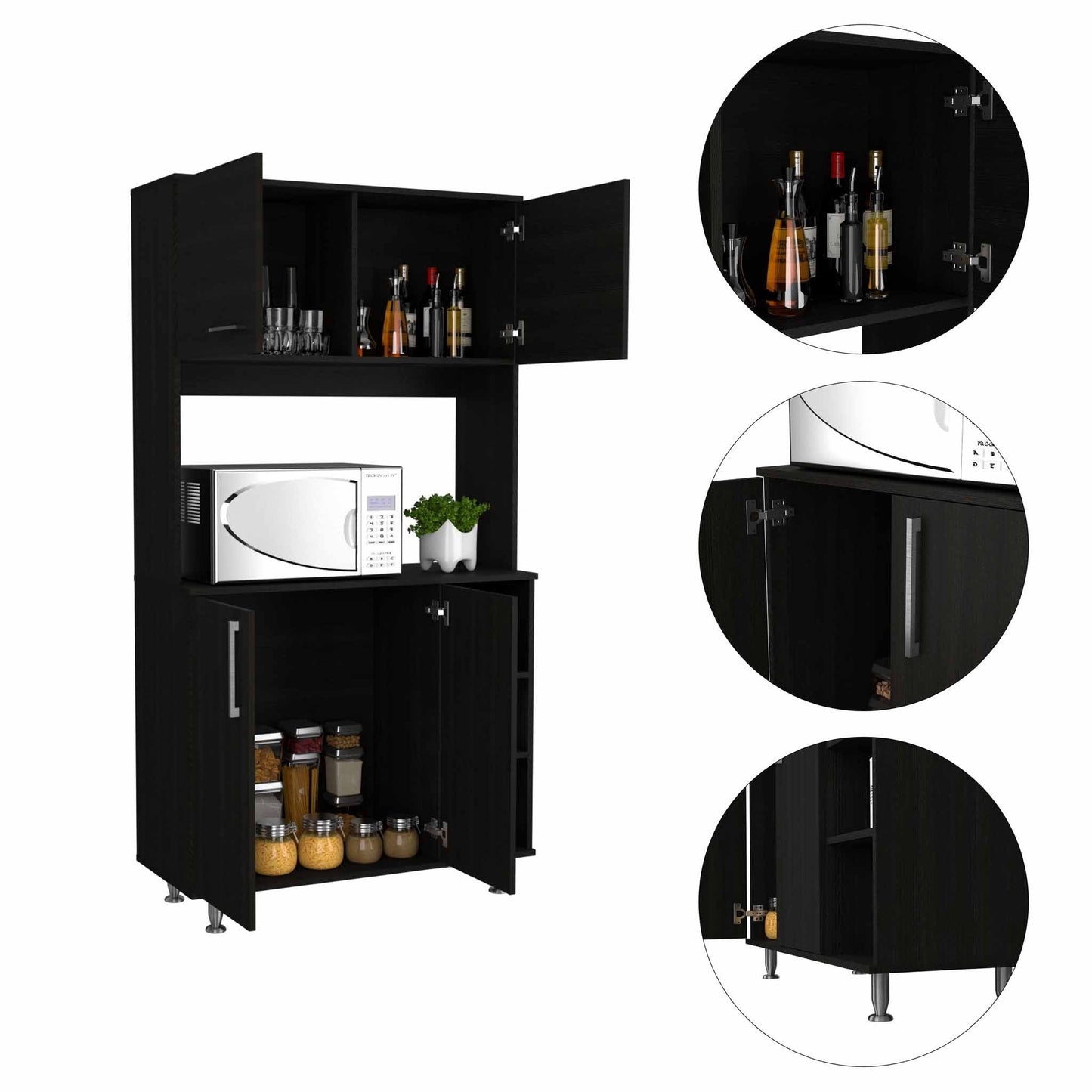 Modern Black Kitchen Cabinet with Two Storage Shelves