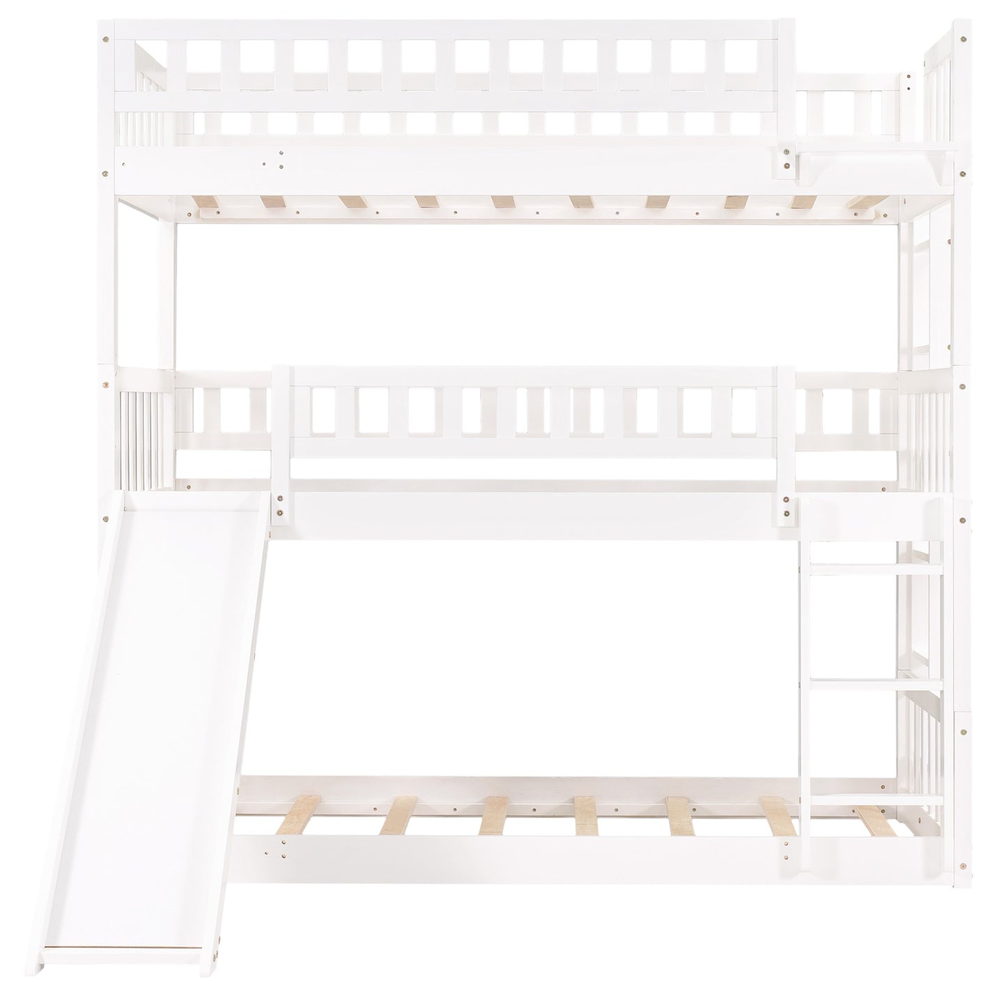 White Twin over Twin over Twin Contemporary Manufactured Wood and Solid Wood Bunk Bed