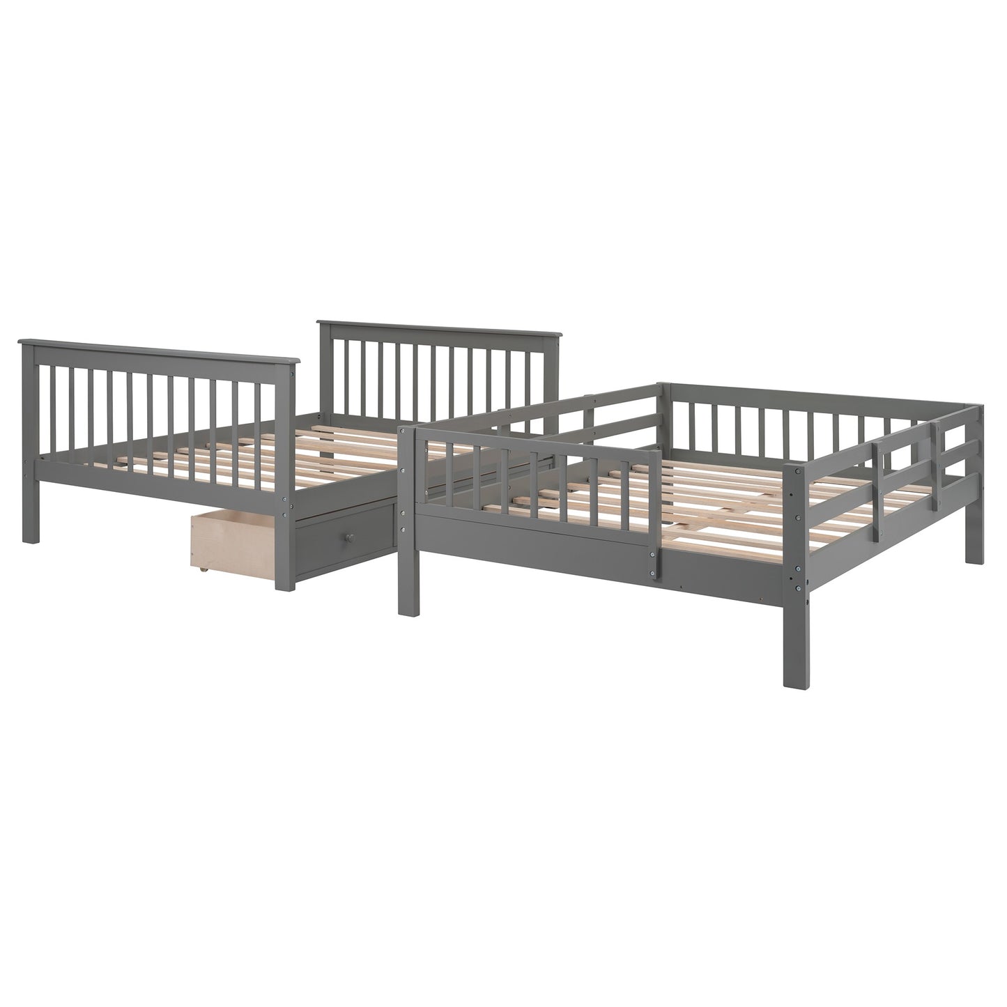 Gray Double Full Size Stairway Bunk Bed With Drawer