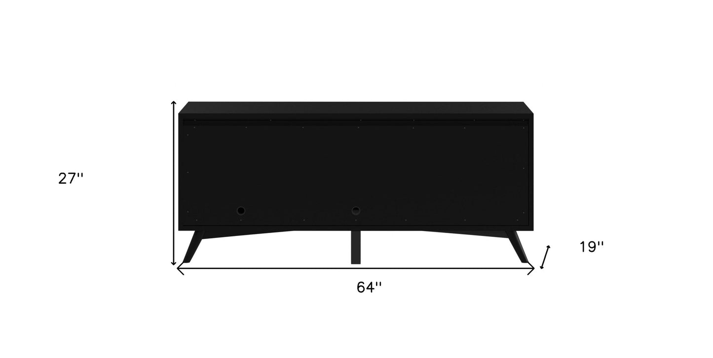 64" Black Mahogany Solids Okoume And Veneer Open Shelving TV Stand