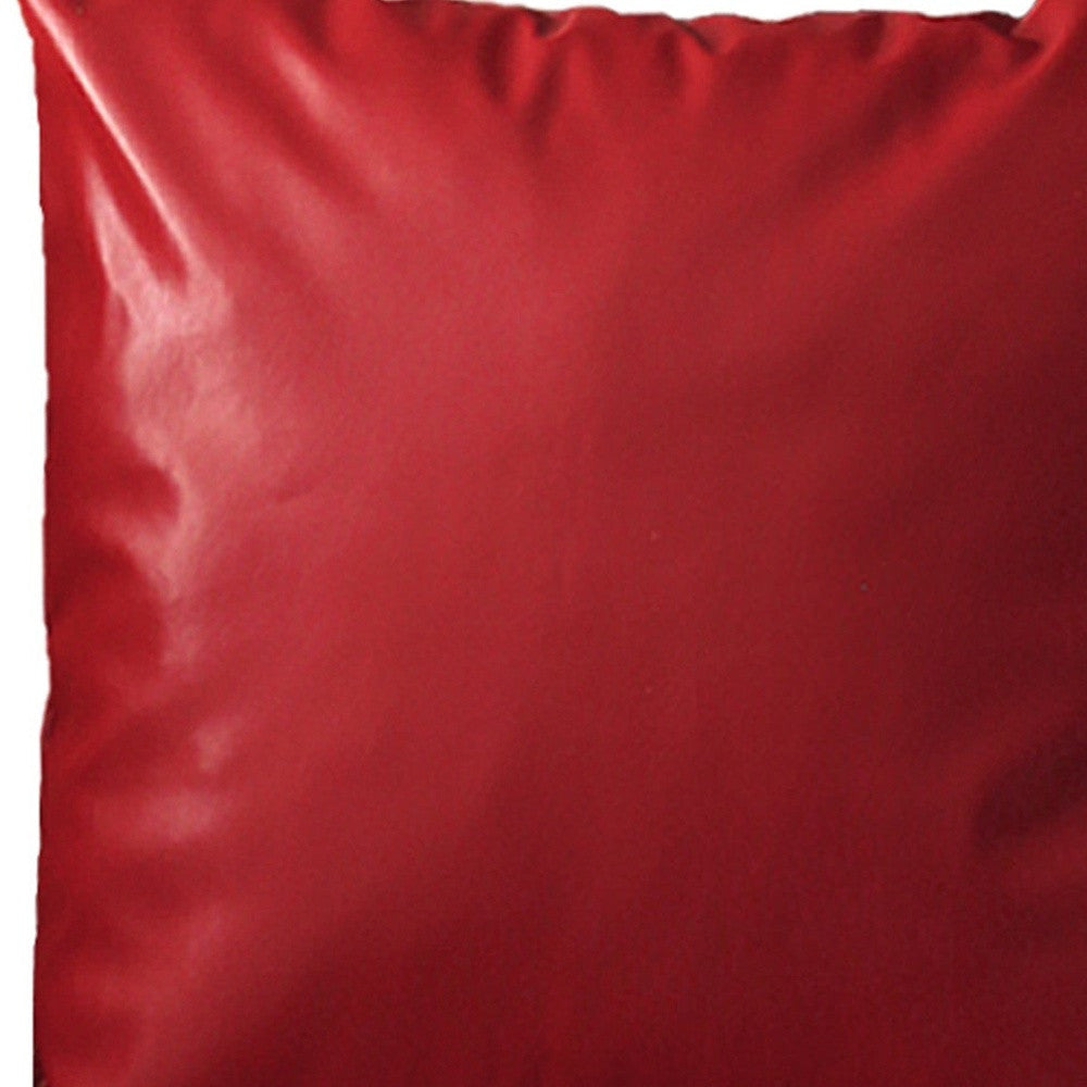 Set Of Two 17" X 17" Red Faux Leather Zippered Pillow