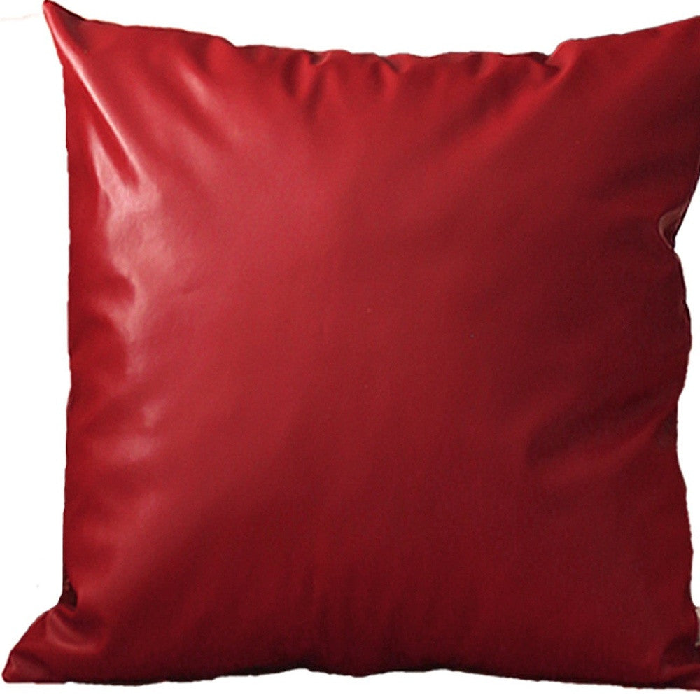 Set Of Two 17" X 17" Red Faux Leather Zippered Pillow