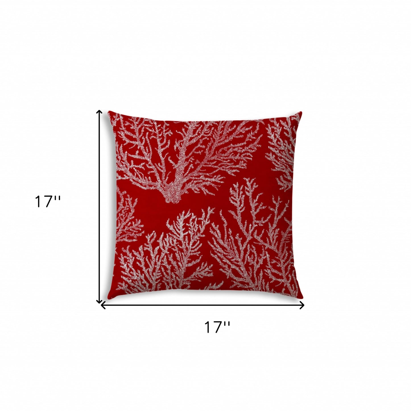 17" X 17" Red And White Corals Blown Seam Coastal Lumbar Indoor Outdoor Pillow