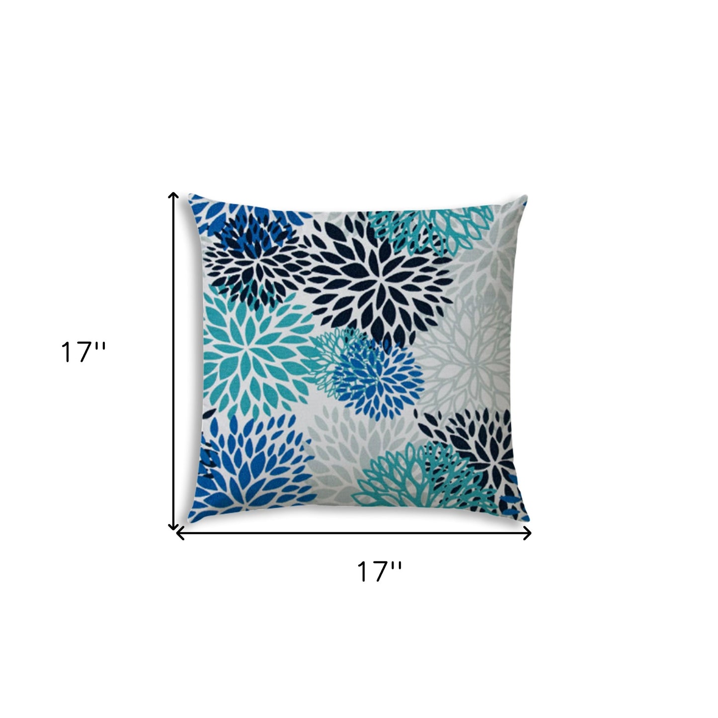 17" X 17" Blue And White Blown Seam Floral Lumbar Indoor Outdoor Pillow