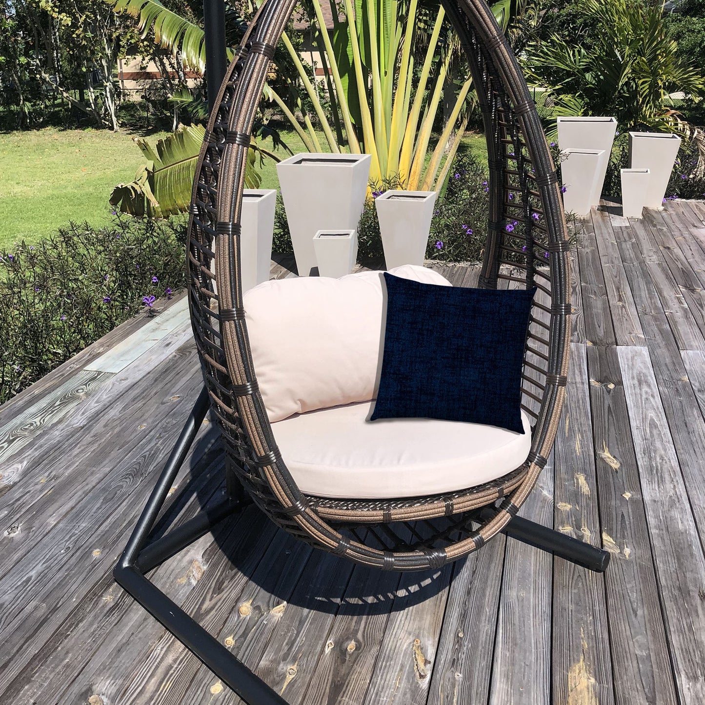 20" X 20" Medium Blue Blown Seam Solid Color Throw Indoor Outdoor Pillow