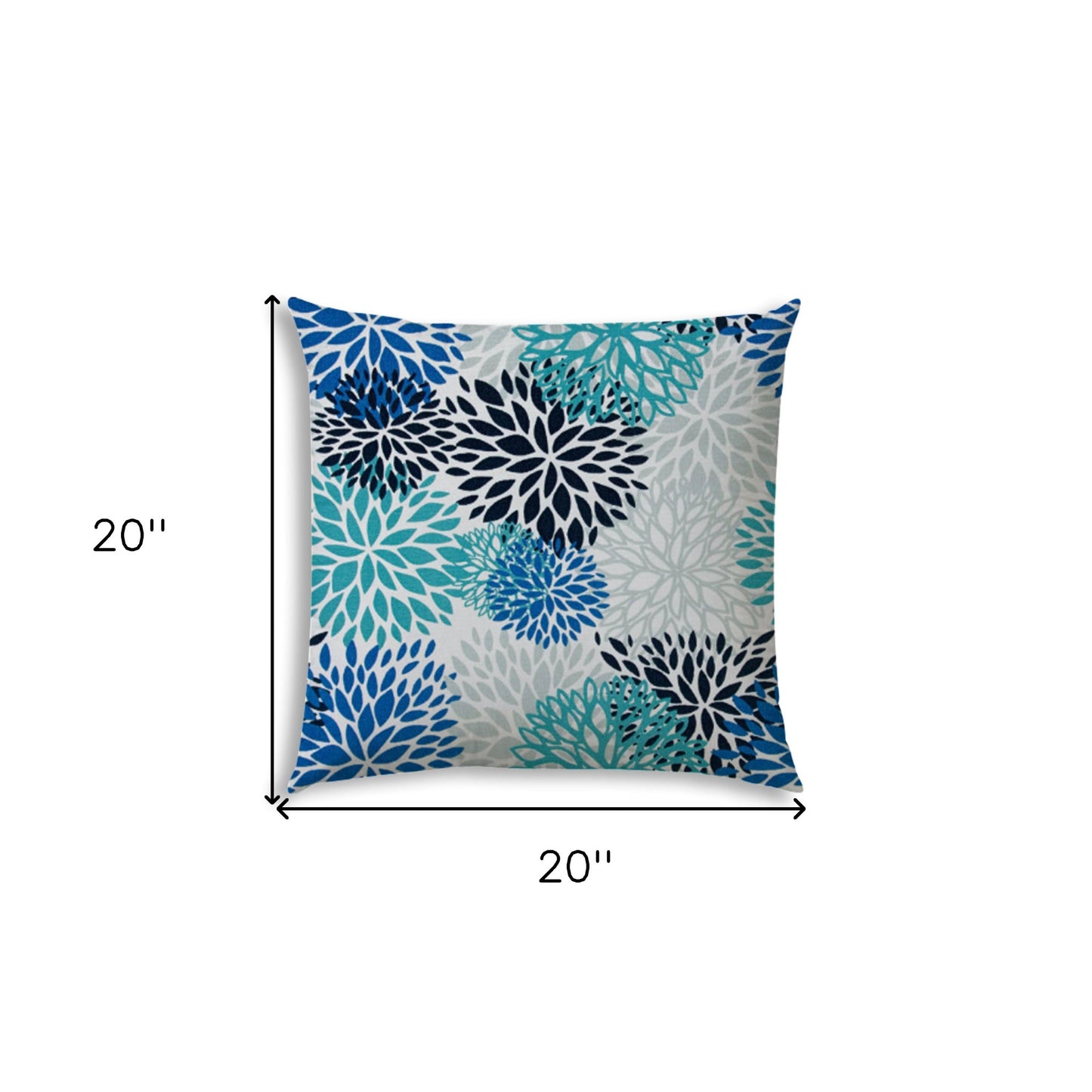 20" X 20" Blue And White Blown Seam Floral Throw Indoor Outdoor Pillow