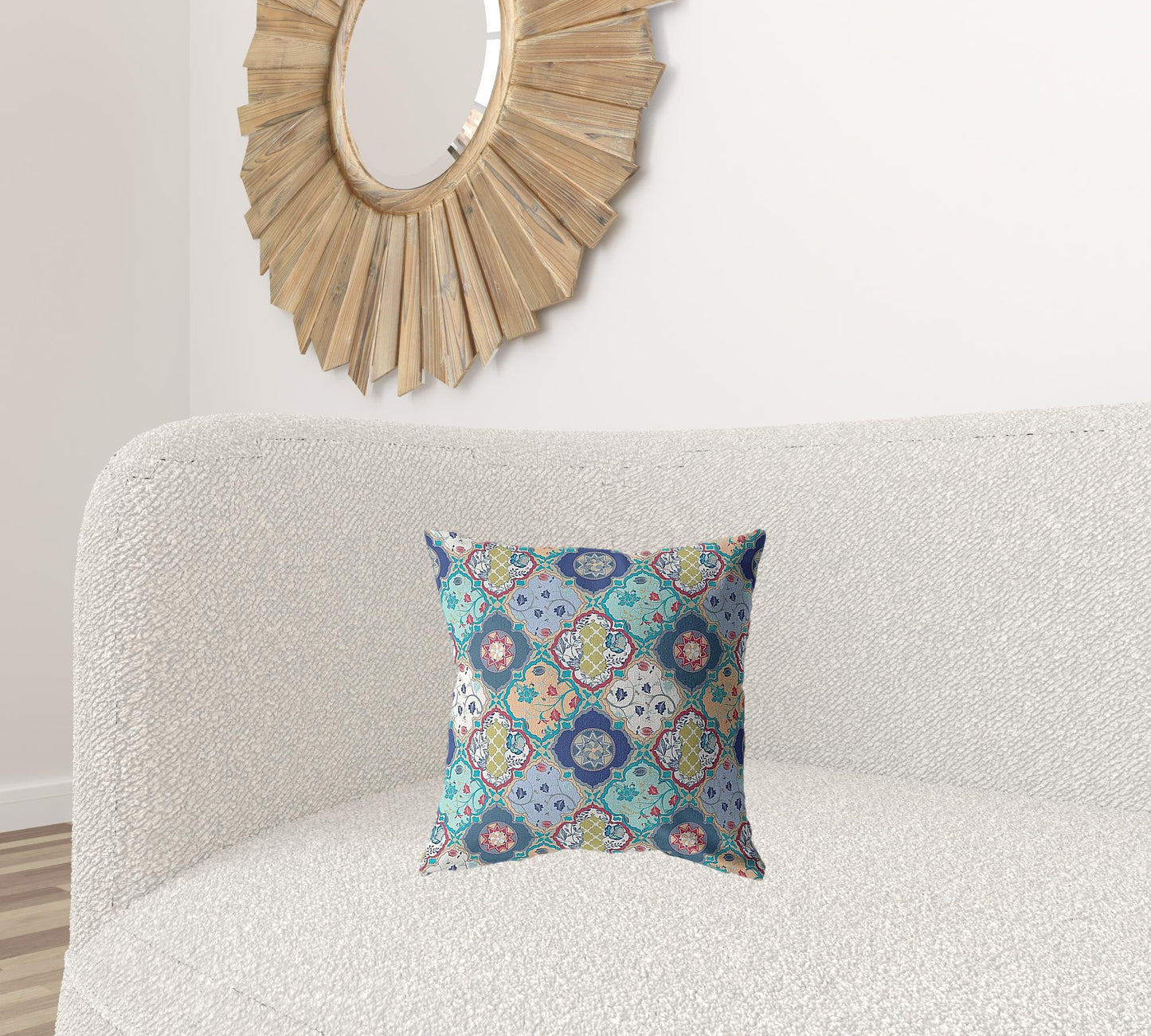 16” Blue Peach Trellis Suede Zippered Throw Pillow