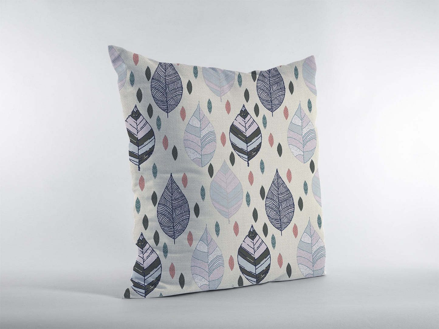16” Cream Gray Leaves Suede Zippered Throw Pillow