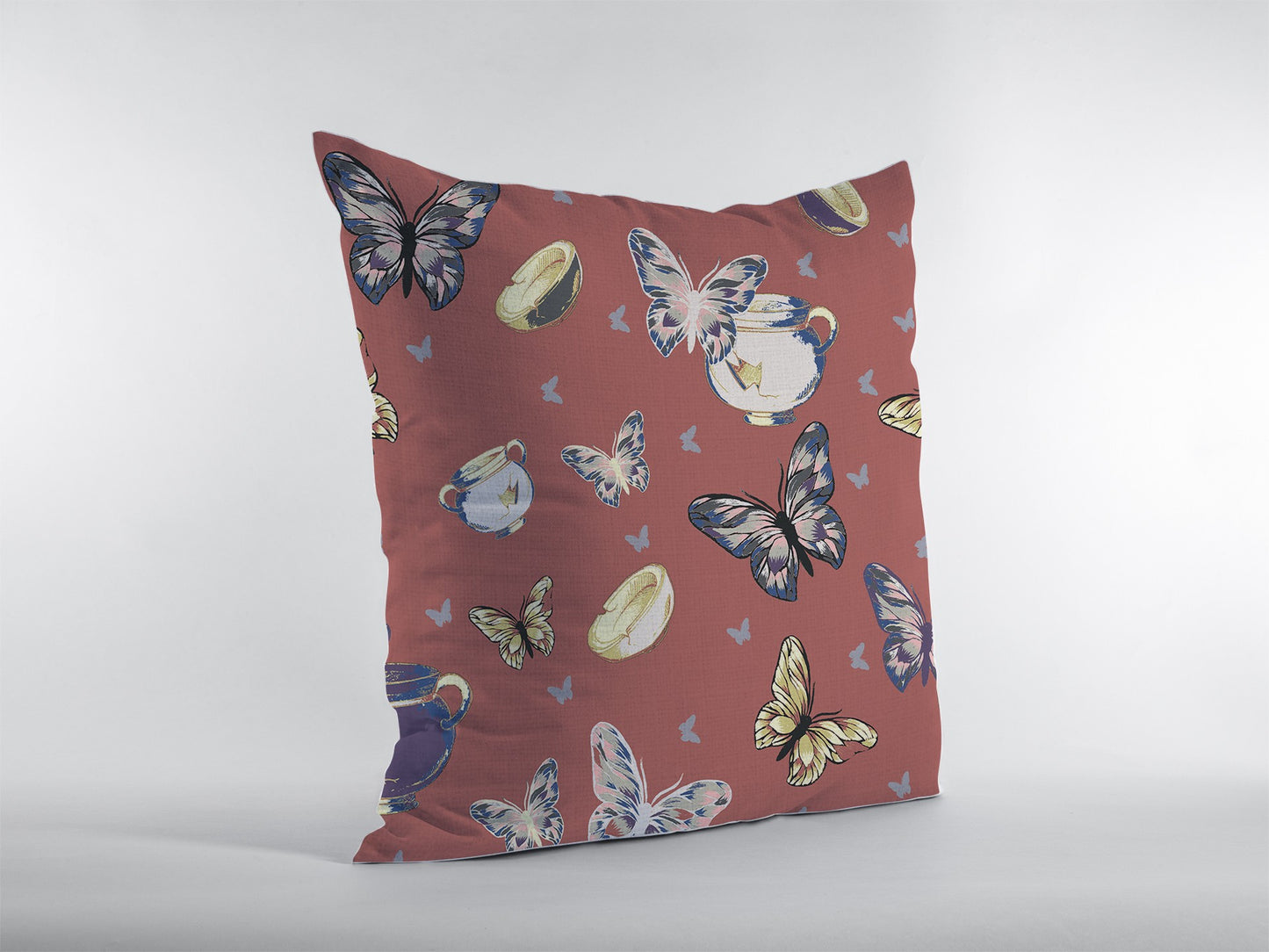 18" Copper Rose Butterflies Zippered Suede Throw Pillow