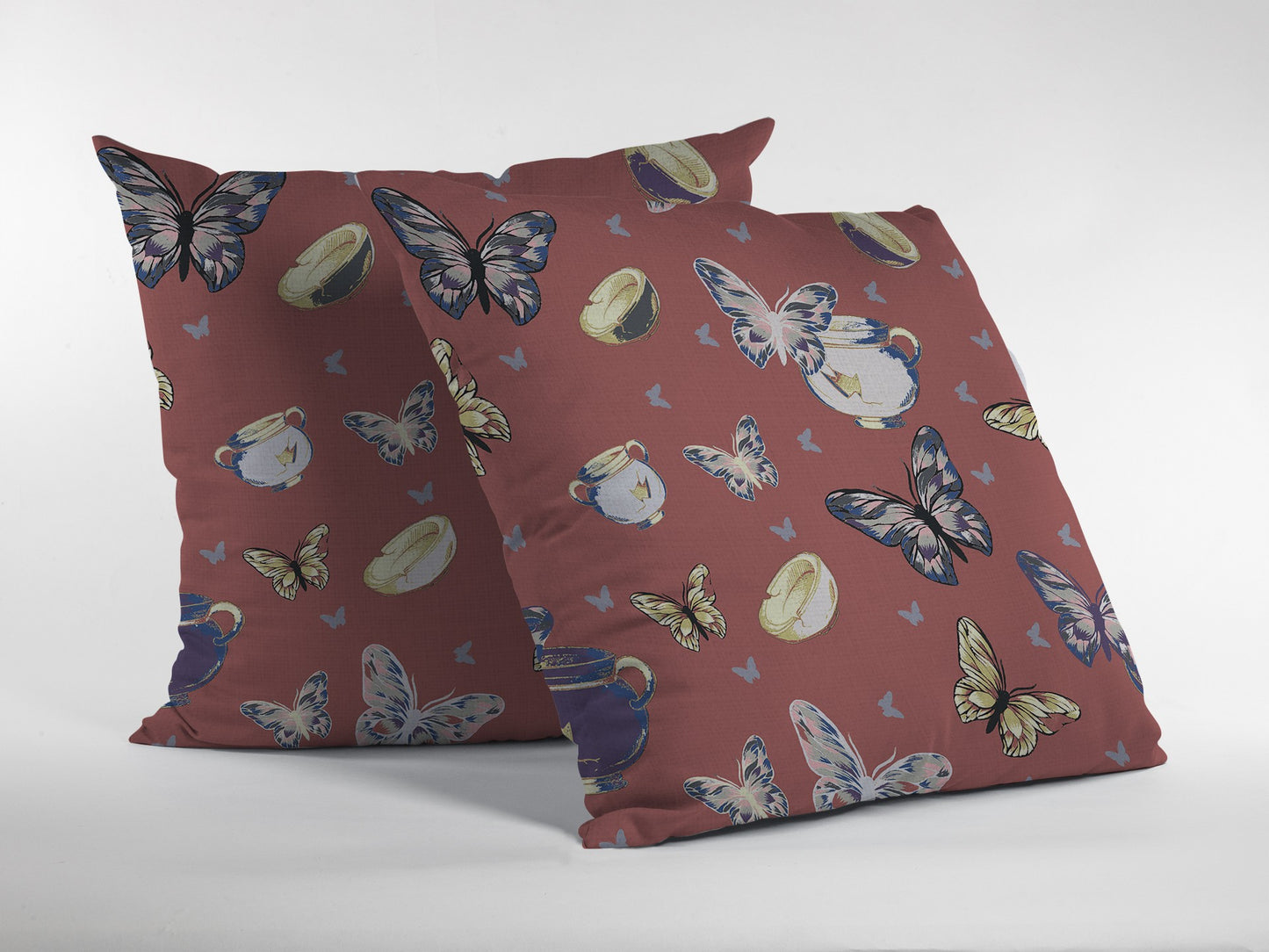 18" Copper Rose Butterflies Zippered Suede Throw Pillow