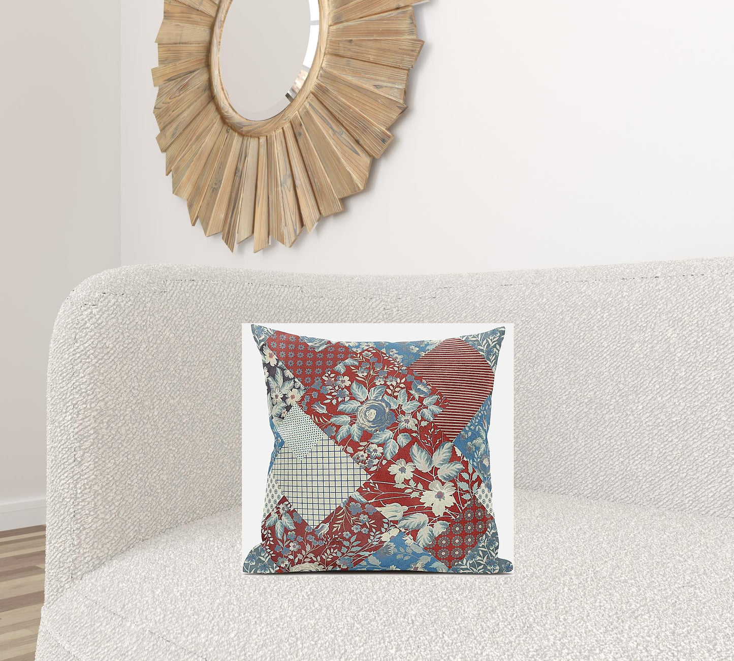 18" Aqua Red Floral Suede Throw Pillow