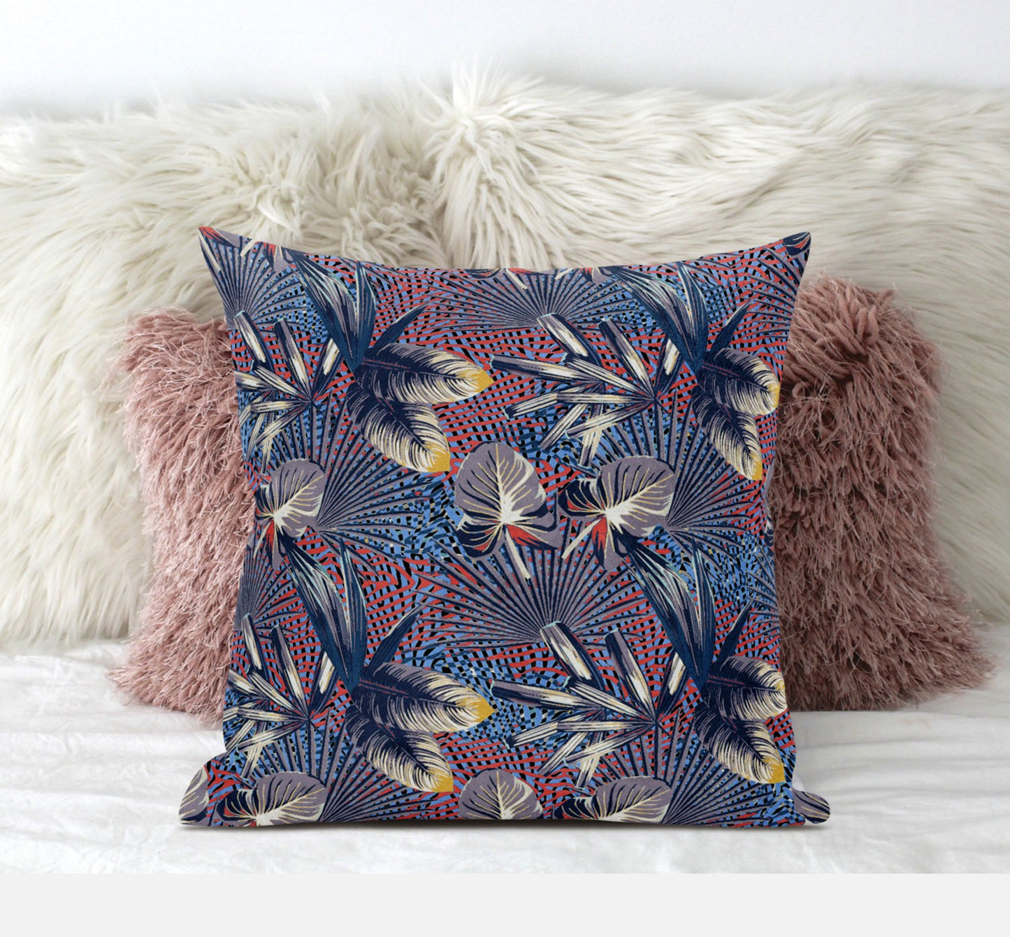 16” Indigo Red Tropical Suede Throw Pillow