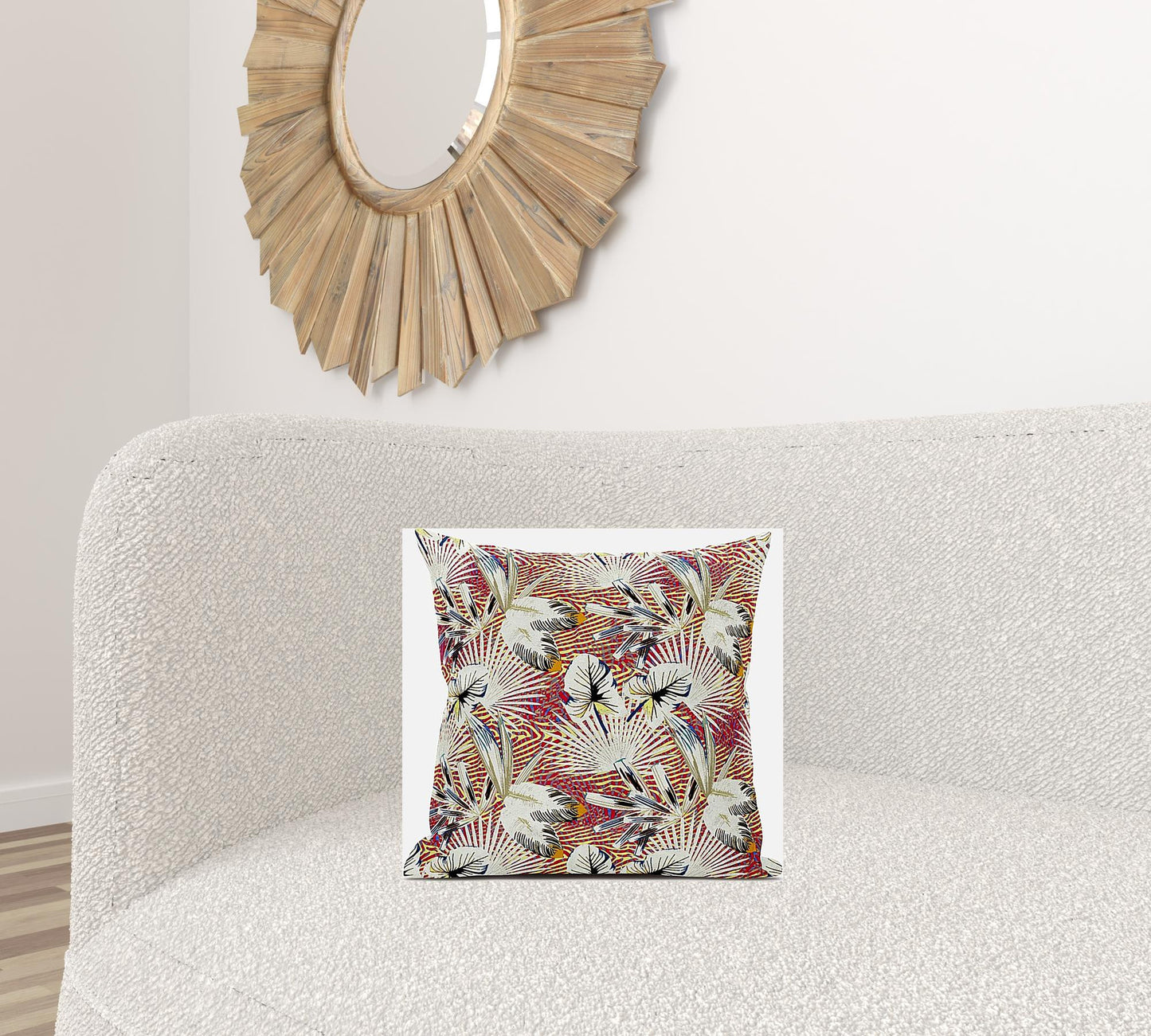 16” White Red Tropical Suede Throw Pillow