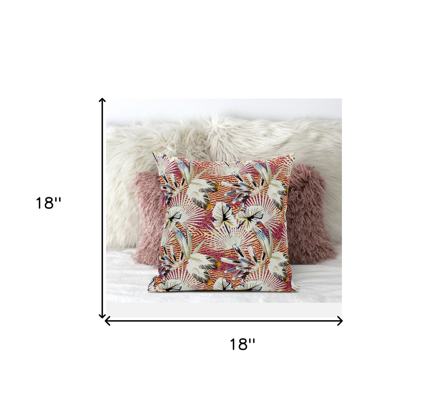 18” White Red Tropical Suede Throw Pillow
