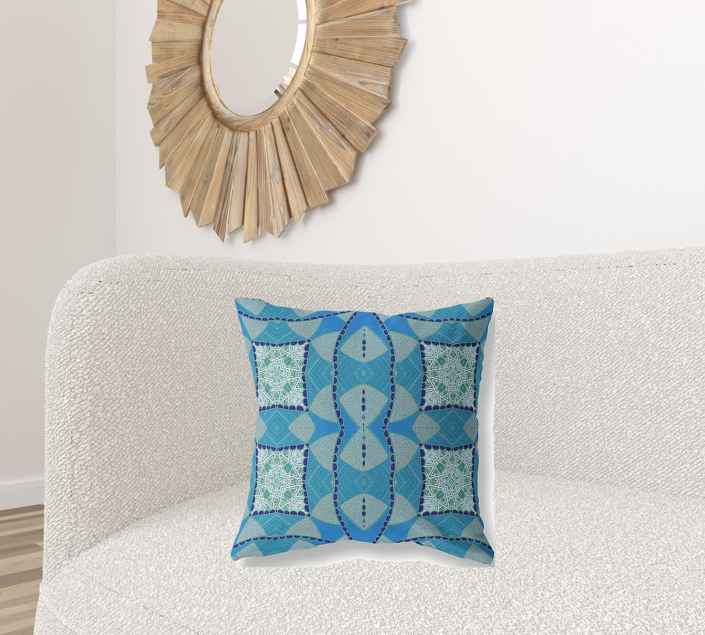 18" Aqua Sky Blue Cosmic Circle Boho Suede Throw Pillow