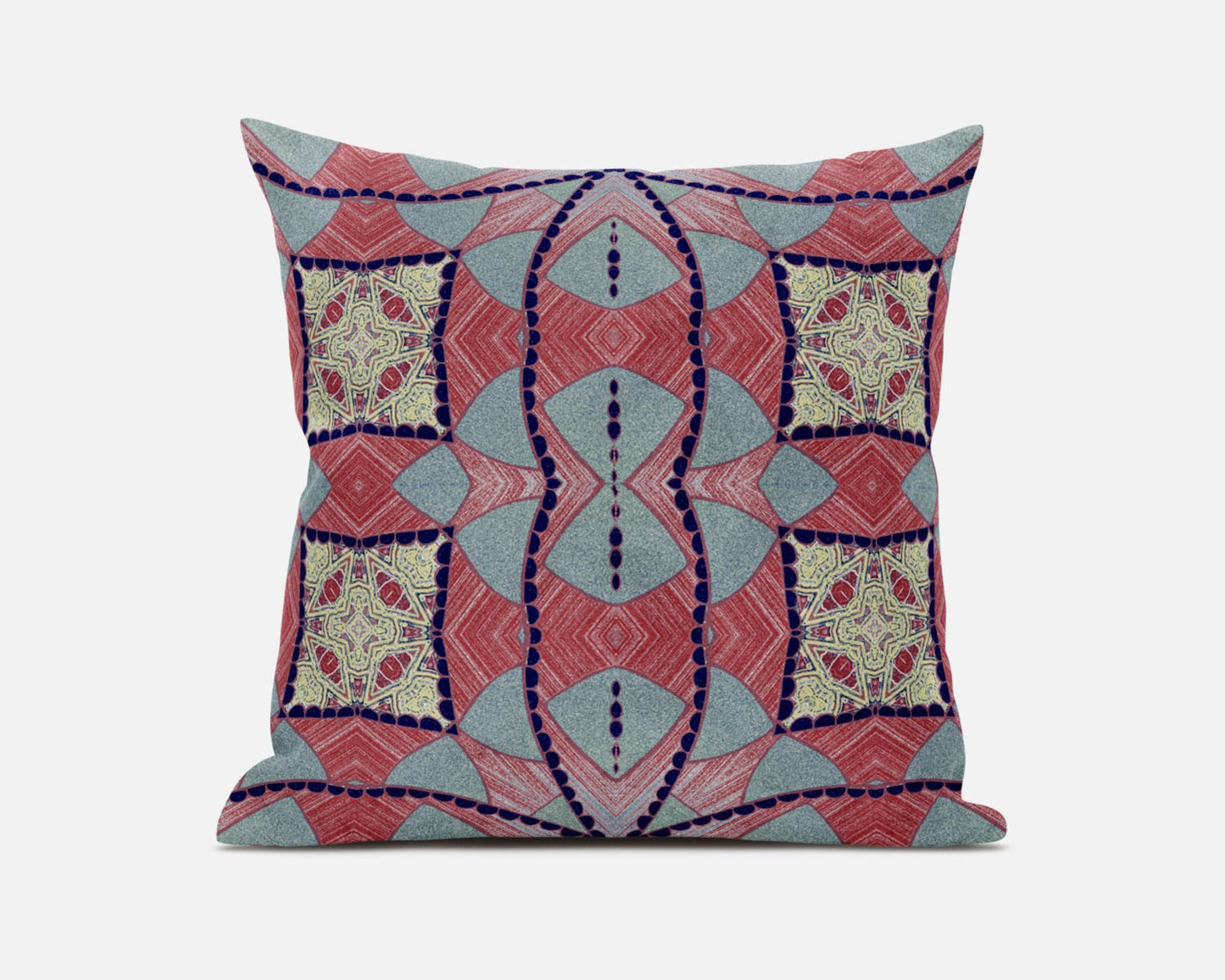 16" Red Blue Cosmic Circle Boho Suede Throw Pillow