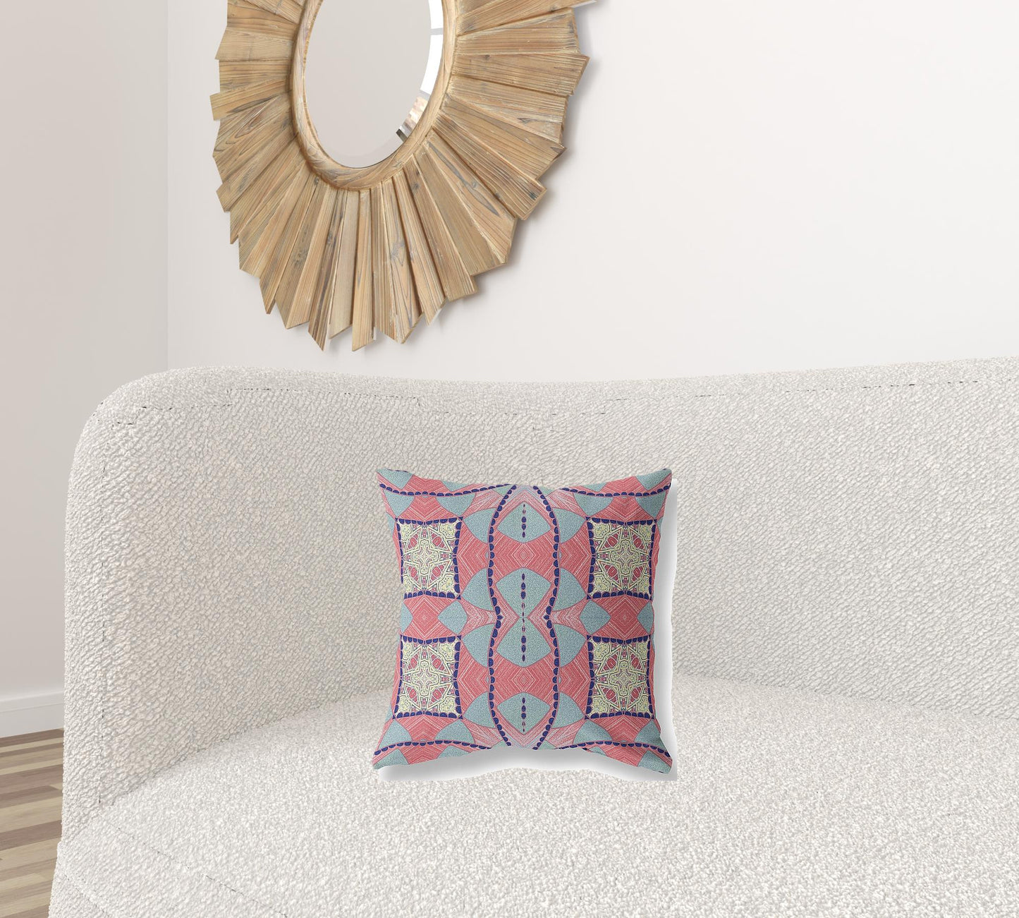16" Red Blue Cosmic Circle Boho Suede Throw Pillow