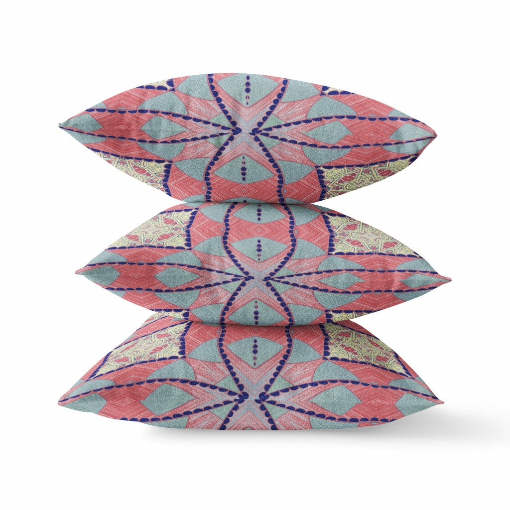 18" Red Blue Cosmic Circle Boho Suede Throw Pillow