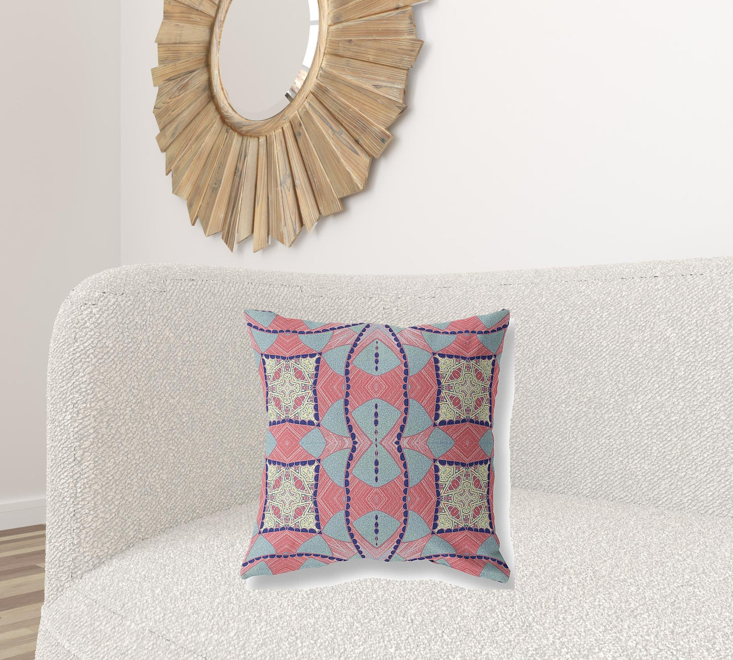 18" Red Blue Cosmic Circle Boho Suede Throw Pillow