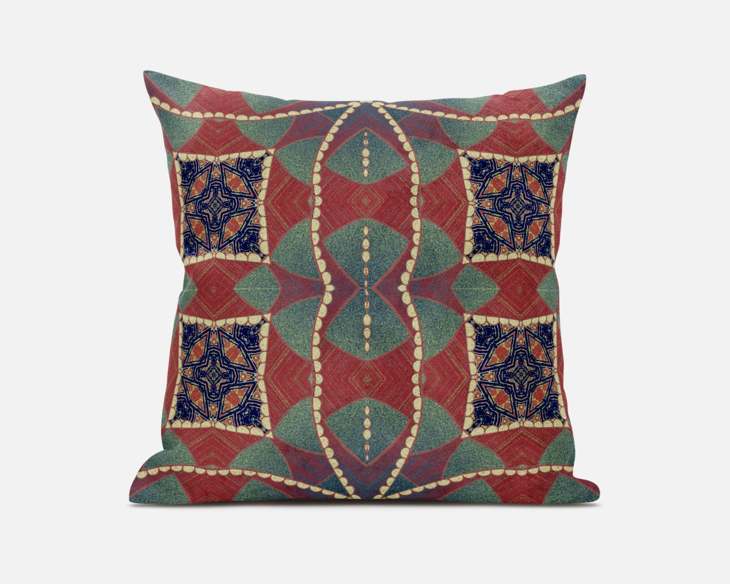 16" Red Green Cosmic Circle Boho Suede Throw Pillow