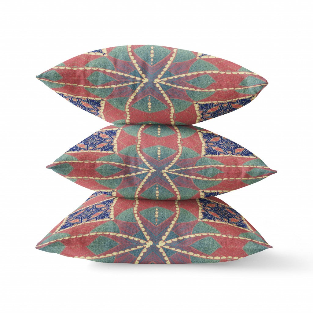 16" Red Green Cosmic Circle Boho Suede Throw Pillow