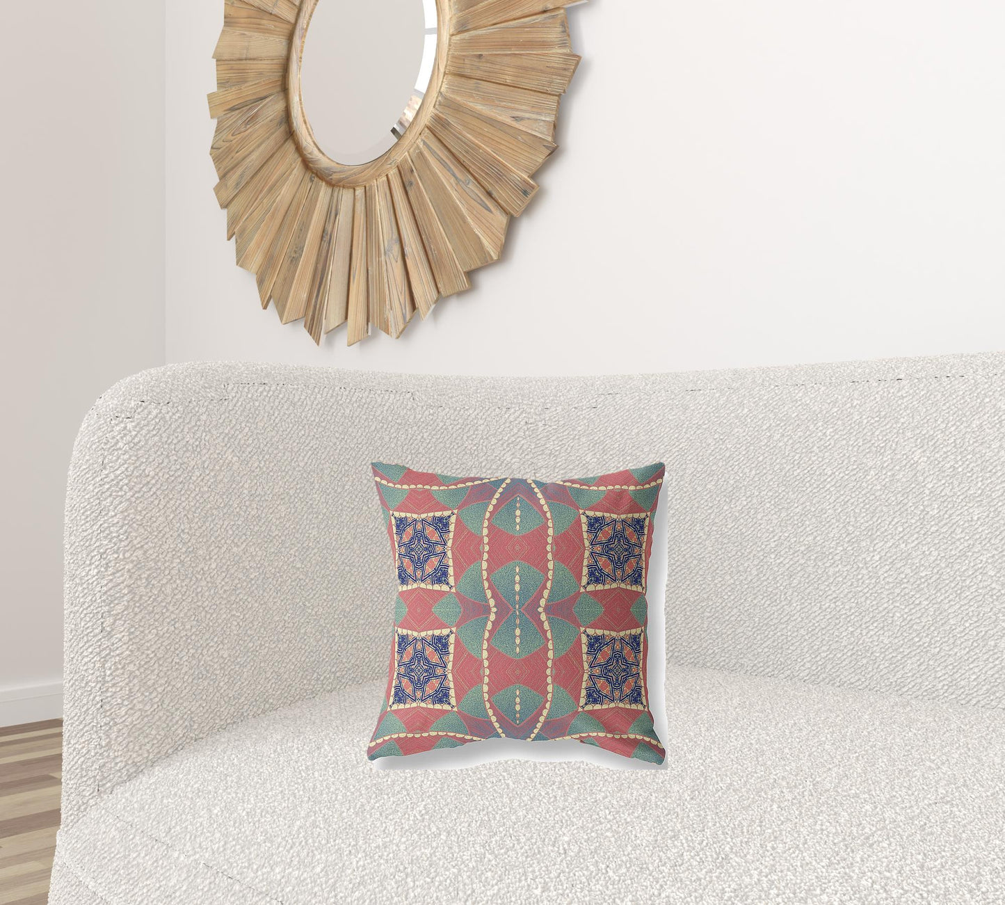 16" Red Green Cosmic Circle Boho Suede Throw Pillow