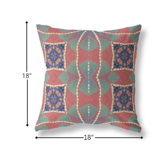 18" Red Green Cosmic Circle Boho Suede Throw Pillow