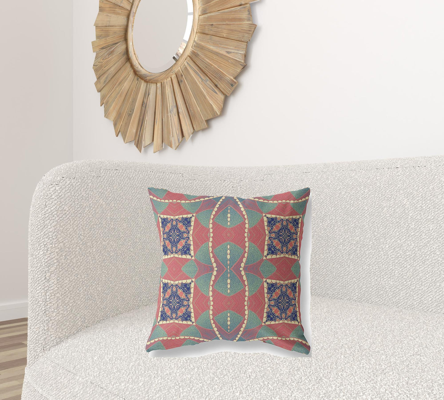 18" Red Green Cosmic Circle Boho Suede Throw Pillow