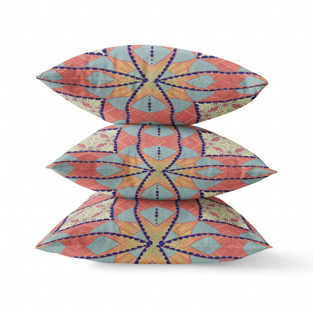 18" Red Indigo Cosmic Circle Boho Suede Throw Pillow