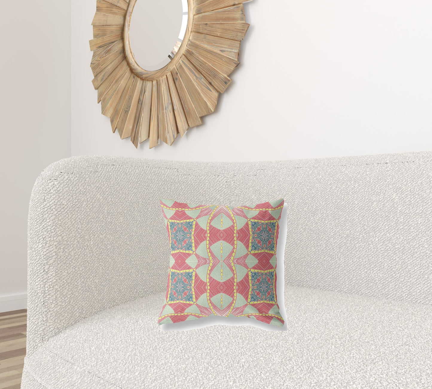 16" Red Yellow Cosmic Circle Boho Suede Throw Pillow