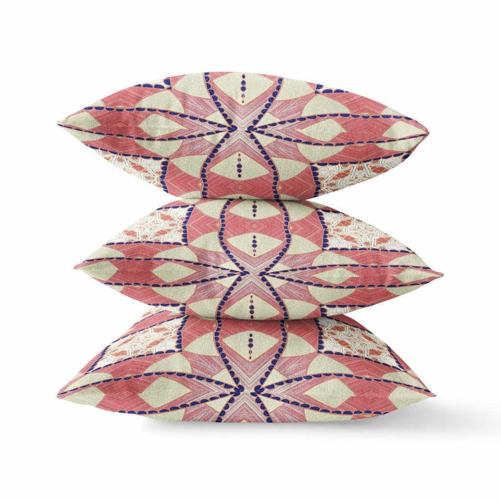 16" Red White Cosmic Circle Boho Suede Throw Pillow