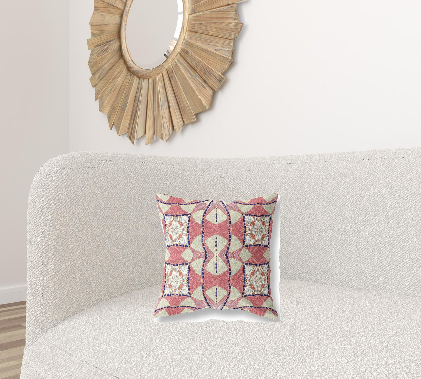 16" Red White Cosmic Circle Boho Suede Throw Pillow