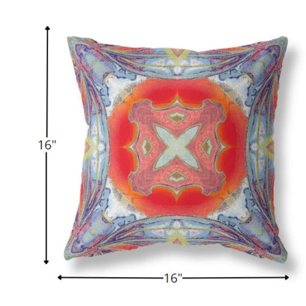 16” Blue Orange Geo Tribal Suede Throw Pillow
