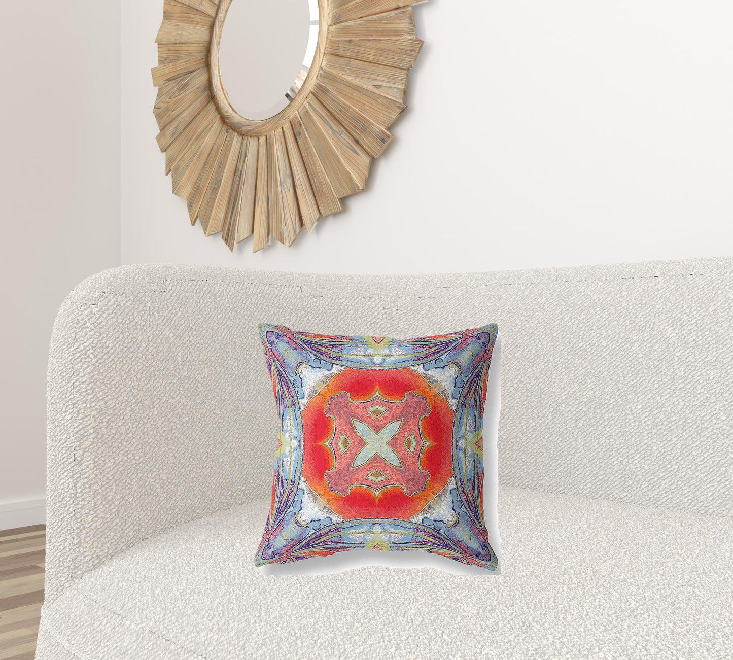 18” Blue Orange Geo Tribal Suede Throw Pillow