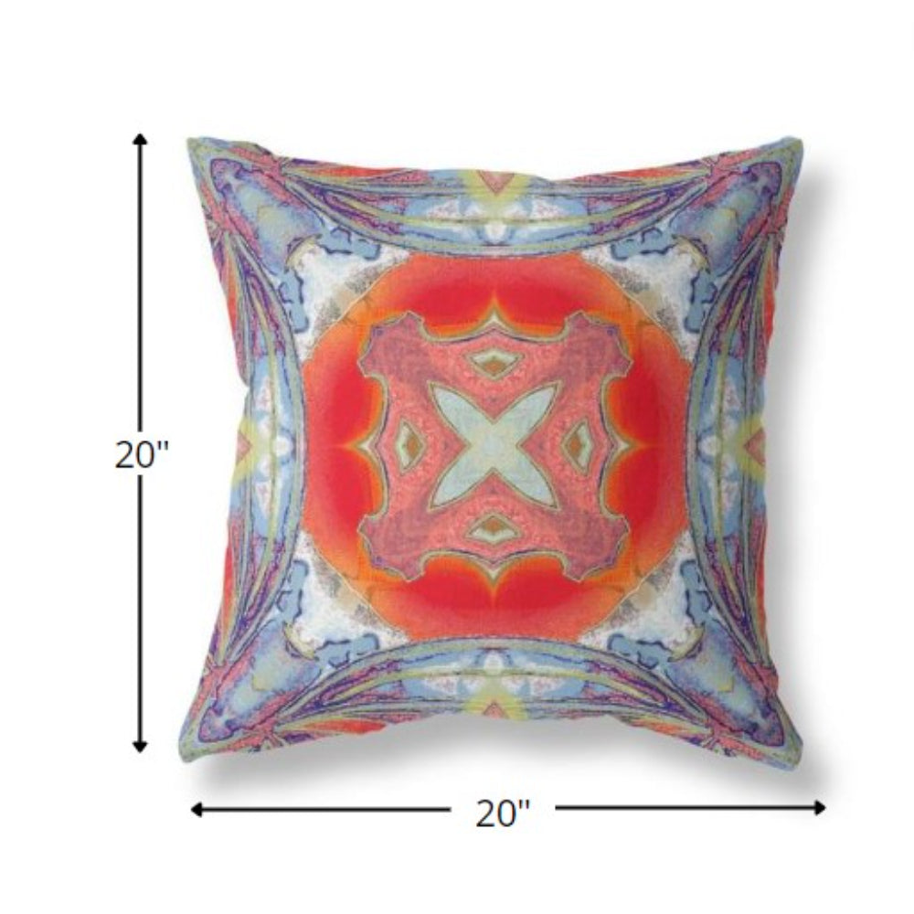 18” Blue Orange Geo Tribal Suede Throw Pillow